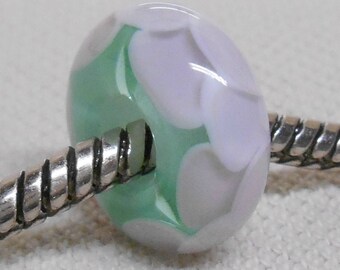 SRA Green and Pale Purple Scales Bead Handmade Lampwork Bead European Large Hole Charm Bead