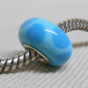 Handmade Lampwork European Style Charm Bead Light Blue with Blue Dots