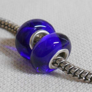 Transparent Cobalt Blue Lampwork Bead Pair Silver Cored Bead European Style Bead image 3