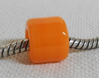 European Style Large Hole Charm Bead Handmade Lampwork Bead Orange Cylinder Bead