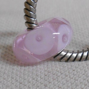 Handmade Large Hole Lampwork Bead European Charm Bracelet Bead, Transparent Pink With Bubble Dots