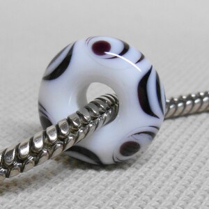 White and Black Handmade Lampwork Bead Large Hole European Charm Bead White with Black Design image 4