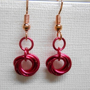 Mobius Chainmaille Dangle Earrings with 100% Copper French Ear Wires Hot Pink