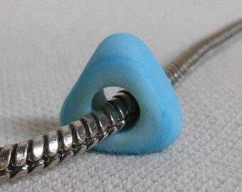 Handmade Light Blue Lampwork Bead: Triangle European Charm