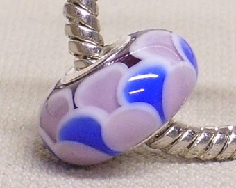 Glass Large Hole Lampwork Bead European Charm Bracelet Bead Purple with Light Purple and Blue Scales