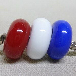 Red White and Blue Handmade Lampwork Beads Set of 3 Fits European Style Charm Bracelets image 1