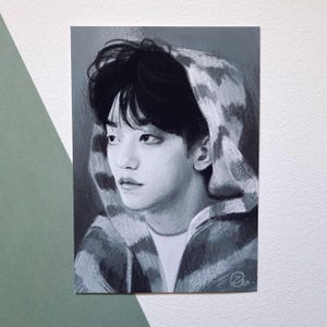 Cartolina con stampa artistica digitale del ritratto di SOOBIN di TXT - Tomorrow x Together k-pop fanart