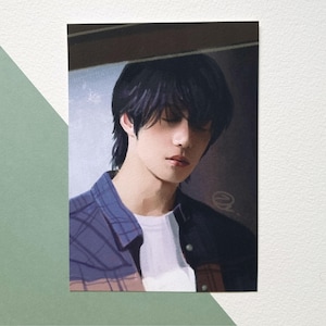 Cartolina con stampa artistica digitale del ritratto di BEOMGYU di TXT - Tomorrow x Together k-pop fanart