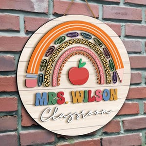 Personalized Teacher Pencil Door Sign, Classroom Door Hanger, Custom Teacher Name Door Sign, Colorful Teacher Decor, Back To School Gift