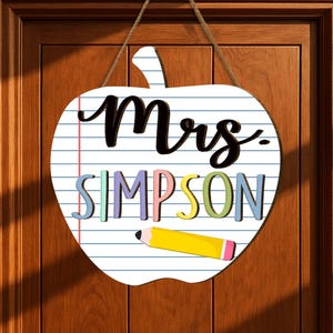 Custom Teacher Pencil Door Sign, Classroom Door Hanger, Personalized Classroom Wood Teacher Door Sign, Colorful Teacher Decor