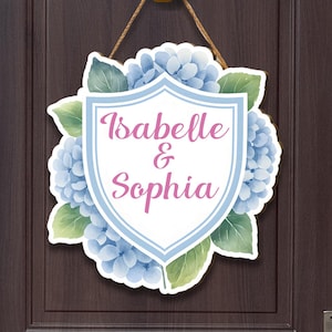 Hydrangea Dorm Door Sign, Custom Name Sign for Girls Room, Personalized Floral Door Hanger,Sorority Dorm Decor, Gift for Her College Dorm