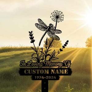 Personalized In Loving Memory Memorial Stake Metal, Dragonfly Memorial Stake, Custom Name Metal Sign, Grave Marker, Remembrance Stake