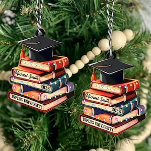Personalized High School Graduation Gifts, Graduation Cap With Books Ornament, Class of 2025 2026 Ornament, Custom Graduation Ornament
