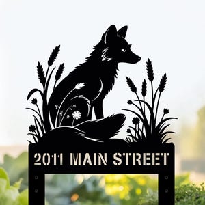 Custom Fox House Address Sign, Fox Address Sign for House, Metal House Numbers Yard Sign, House Number Yard Sign, Address Sign with Stakes