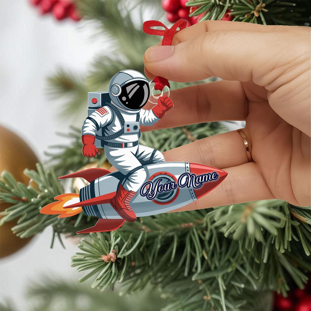 Personalized Rocket 2D Flat Christmas Ornament, Custom Name Space ...