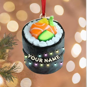 Personalized Sushi Christmas Tree Ornament, Sushi Lover, Foodie Ornament, Japanese Sushi Hanging Decor Funny Sushi Roll Themed Ornaments