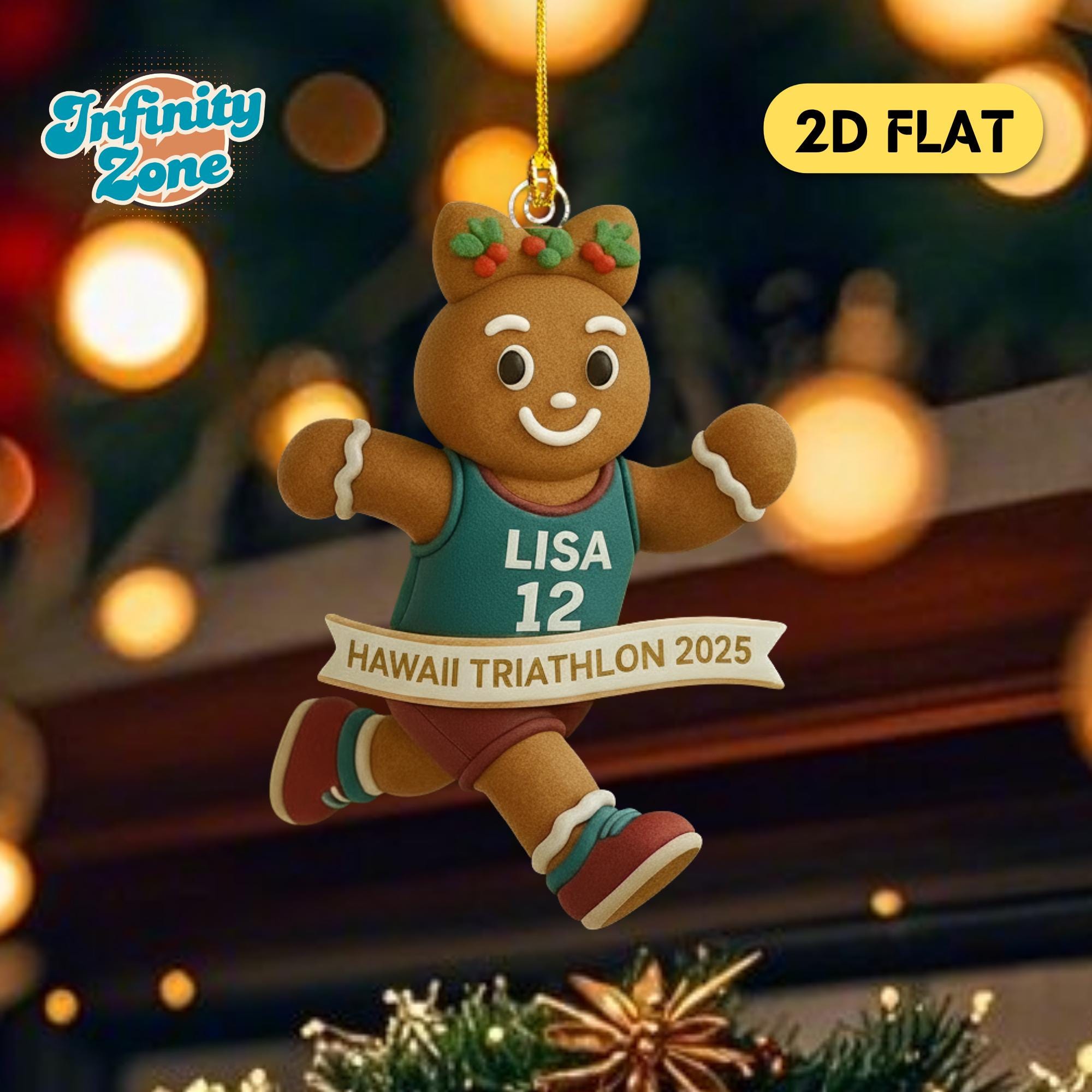 Discover Personalized Gingerbread Runner FLAT Ornament, Christmas Running Gift, Marathon Jogger Ornament 2025, Cute Fitness Holiday Decor