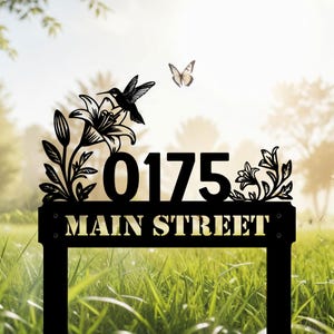 Custom Hummingbird Address Sign, Address Sign for House, Metal House Numbers Yard Sign, House Number Yard Sign, Address Sign with Stakes