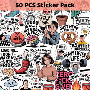 COMBO 50Pcs Adult Funny Jokes Stickers - Adult Humor Sticker Pack, Sarcasm Quote Sticker Pack, Funny Aesthetic Vinyl Waterproof Stickers
