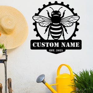 Personalized Honey Bee Sign, Custom Metal Bee Decor, Welcome Family Bee Sign, Gift for Gardener Bee Keeper, Honey Bee Accent, Bee Garden