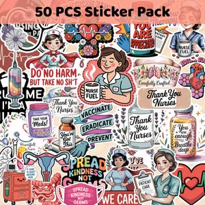 COMBO 50Pcs Nurse Stickers Pack – Medical Stickers, Nursing Student Gift, Cute Healthcare Stickers, Stickers for Laptop, Bottle, Phone