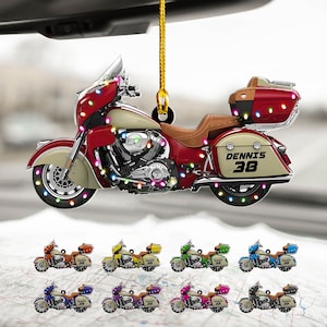 Personalized Motorcycle Light Christmas Ornament 2025, Custom Name & Number Motorcycle Ornament, Colorful Motorbike Tree Decoration Gift