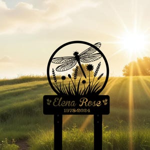 Personalized Memorial Stake Metal, Dragonfly Memorial Stake, Garden Name Metal Sign, Outdoor Grave Marker, Remembrance Stake, Sympathy Gift
