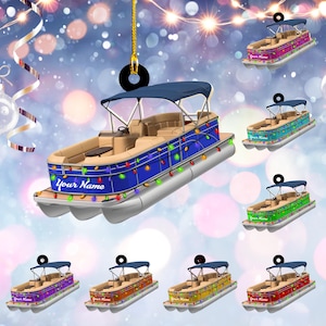 Personalized Pontoon Ornament Boat Ornament, Tree Hanging Decor Christmas Acrylic Flat Ornament For Pontoon Lover, Pontoon Lover Gifts