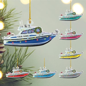 Personalized Motor Boat Ornament, Tree Hanging Decor Christmas Acrylic Flat Ornament For Boat Lover, Motor Boat Lover Gifts