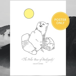 Ballygally Bear – Hand-Drawn Irish Digital Art Print | Larne, Northern Ireland Wall Decor