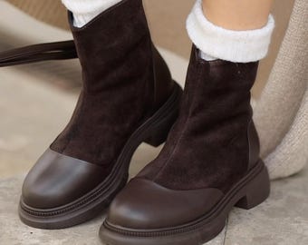 Handmade Leather Suede Ankle Boots | Fleece Lined Winter Shoes