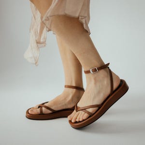 Brown Leather Strappy Sandals | Minimalist Ankle Strap Summer Footwear