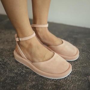 Blush Pink Suede Flats: Handmade Minimalist Open Heel Shoes