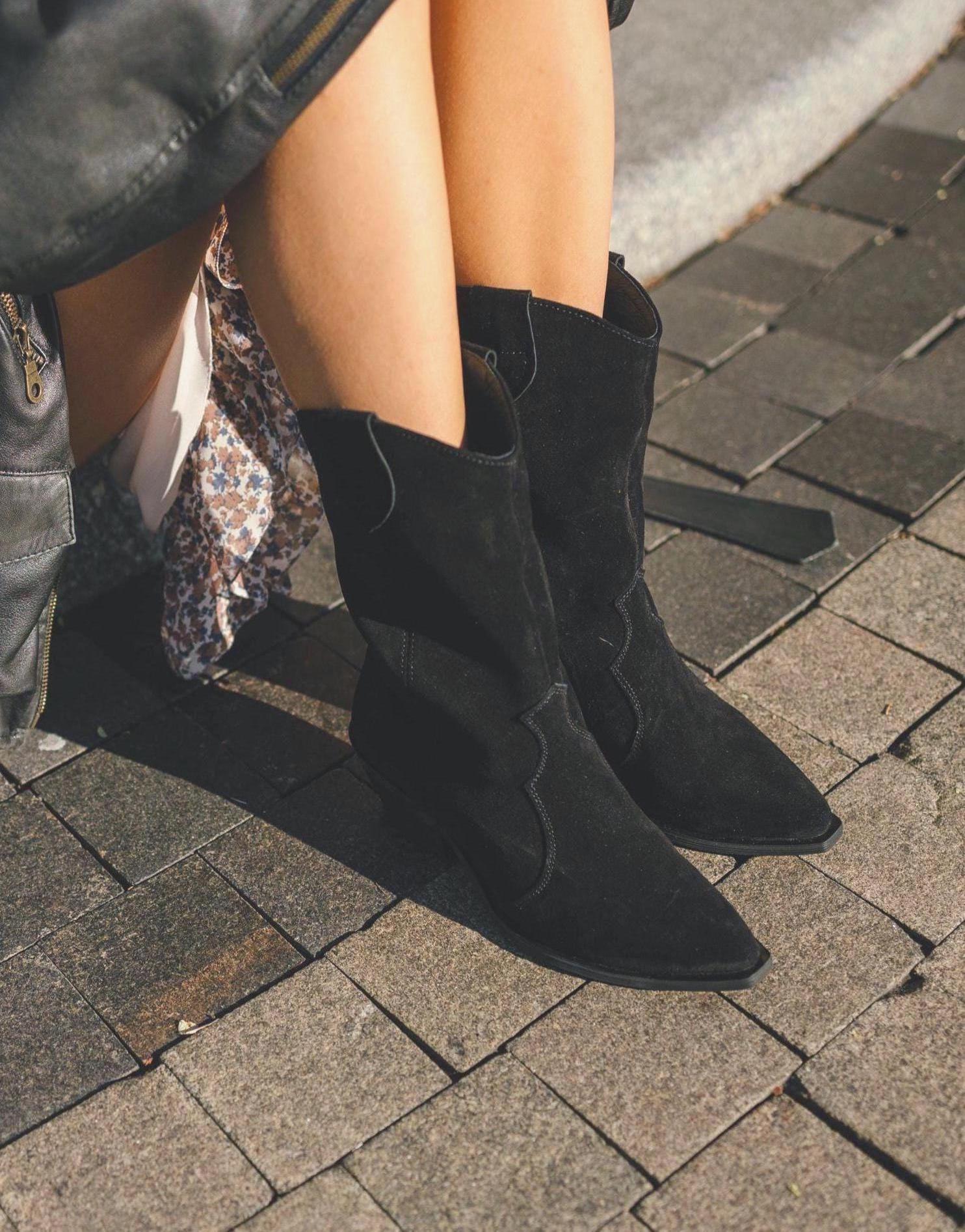 Bottes Western Femme Shibever Noires Taille 10 – Bout Pointu, Fermeture éclair, Mi-mollet