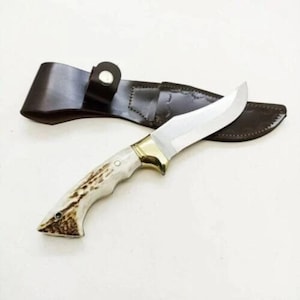 Custom Handmade D2 Steel Deer Horn Handle Hunting Knife, Stag Handle With Sheath