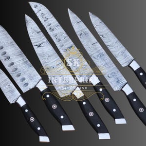 Handmade Damascus Chef Knife Set: 6-Piece Kitchen Cutlery with Leather Sheath