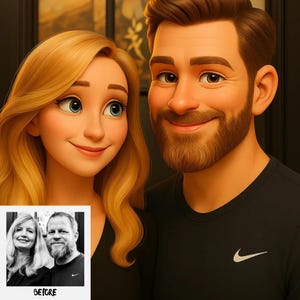 Portraits de couple, dessin animé personnalisé style Pixar à partir d'une photo, portrait numérique 3D, devenir un personnage Pixar, cadeau pour couple Saint-Valentin