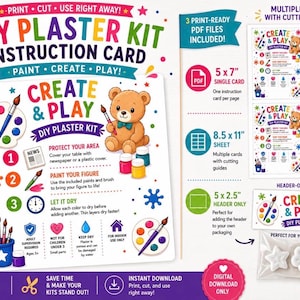 Instruktionskort för målning av gips | Utskrivbar förpackningsinsats | PDF-version av pysselpaket