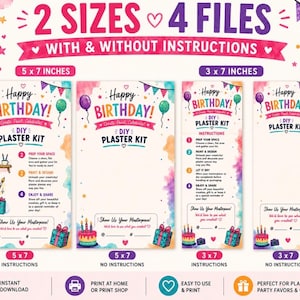Birthday Plaster Paint Kit Insert Card | DIY Craft Kit Instructions | 3x7 & 5x7 Printable PDF