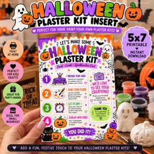 Halloween Plaster Paint Kit Instructions, 5x7 Printable Kids Craft Card