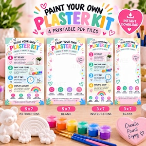 Paint Your Own Plaster Kit Insert Cards, 3x7 & 5x7 Printable PDF, Plaster Paint Kit Instructions, Party Favor Insert