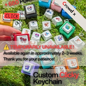 Portachiavi antistress personalizzato con tasti Pokémon – Cubo antistress cliccabile, scegli tra oltre 650 Pokémon, grafica pixel art originale del gioco, Poké Ball cromatiche e Poké Ball.
