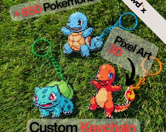 Portachiavi personalizzato Pokémon in pixel art – Ciondolo con effetto 3D, scegli tra oltre 650 Pokémon, opzioni cromatiche e Poké Ball – Stile classico retrò