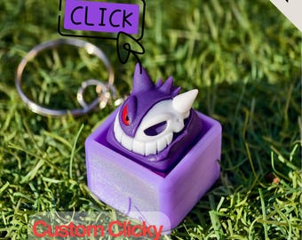 Portachiavi antistress in resina Gengar con tasto intercambiabile – Click Cube Fidget Switch – Pokémon in edizione limitata – Regalo spettrale perfetto