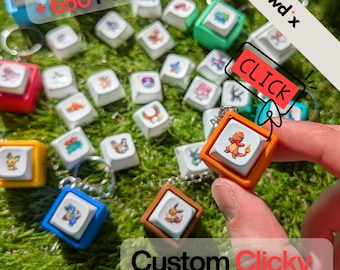 Portachiavi antistress personalizzato con tasti Pokémon – Cubo antistress cliccabile, scegli qualsiasi Pokémon di generazione 1-5, pixel art, Shiny e Poké Ball.