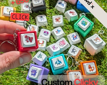 Portachiavi antistress personalizzato con tasti Pokémon – Cubo antistress con meccanismo a scatto, scegli tra oltre 650 Pokémon, opzioni cromatiche e Poké Ball.
