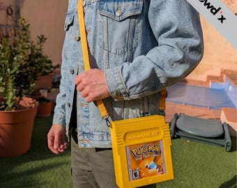 Borsa a tracolla per cartucce Game Boy – Borsa a tracolla per videogiochi retrò, custodia rigida con tracolla regolabile, chiusura magnetica, regalo per gamer, borsa Pokémon