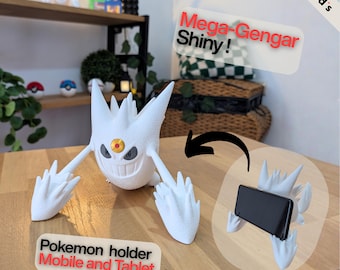 Mega Gengar Shiny Phone Stand – Pokémon Desk Holder for Smartphones & Tablets, Gaming Setup Decor, Pokémon Fan Gift