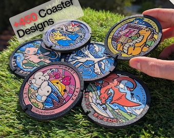 Pokémon-Sammel-Untersetzer-Set – Japanische Pokémon-Motive, Getränkeuntersetzer, über 470 Designs zur Auswahl, 3D-Relief
