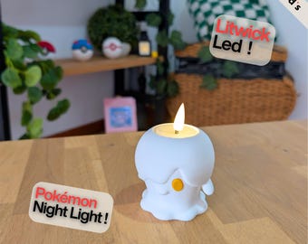 Litwick LED Candle Holder – Pokémon Night Light Figure, Ghost Pokémon Desk Decor, LED Tealight Lamp, Pokémon Fan Gift